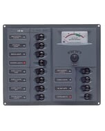 BEP CBrkr Pnl DC 12V 12X Single Pole 3 x 5A 4 x 10A 4 x 15A 1 x 25A W/ Analog VoltMeter & Ammeter