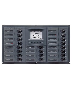 BEP CBrkr Pnl DC 24V 20X Single Pole 5 x 5A 6 x 10A 7 x 15A 1 x 20A 1 x 30A W/ Analog VoltMeter & Ammeter
