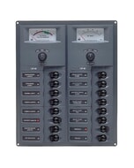 BEP CBrkr Pnl DC 24V 16X Single Pole 4 x 5A 5 x 10A 5 x 15A 1 x 20A 1 x 25A W/ Analog VoltMeter & Ammeter