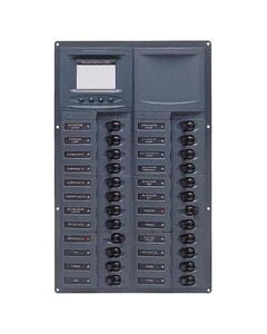 BEP CBrkr Pnl DC 24V 24X Sgl Pole 5 x 5A 8 x 10A 8 x 15A 1 x 20A 1 x 25A 1 x 30A Vert W/Anl VMeter & Ammeter