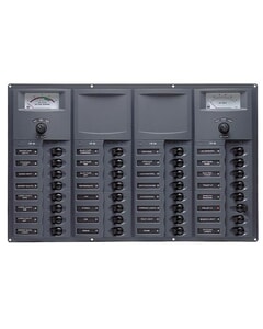 BEP CBrkr Pnl DC 24V 32X Sgl Pole 7 x 5A 11 x 10A 11 x 15A 1 x 20A 1 x 25A 1 x 30A W/Analog VoltMeter & Ammeter