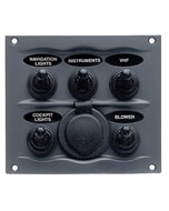 BEP Switch Panel DC Waterproof 5XON/Off 1XPower Receptacle 16A Charcoal