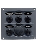 BEP Switch Panel DC Waterproof 5XON/Off 1XPower Receptacle 16A Charcoal (BULK)
