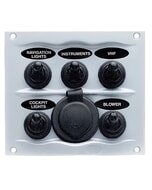 BEP Switch Panel DC Waterproof 5XON/Off 1XPower Receptacle 16A White