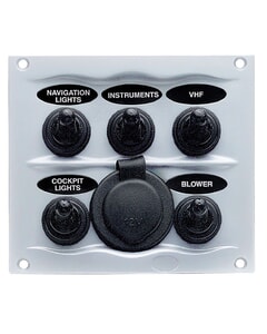 BEP Switch Panel DC Waterproof 5XON/Off 1XPower Receptacle 16A White