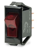 BEP Switch Rocker Off-On Single Pole 12V 1/4 in Terminal Blades Illuminated Red