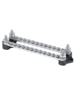 BEP Bus Bar Double 12x 4 mm Screw Terminal 2x 6 mm Input Stud 100A No Covers - Bulk Pack Qty 6