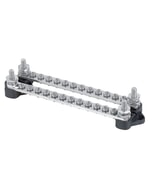 BEP Bus Bar Double 12x 4 mm Screw Terminal 2x 6 mm Input Stud 100A No Covers - Bulk Pack Qty 6