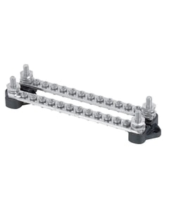 BEP Bus Bar Double 12x 4 mm Screw Terminal 2x 6 mm Input Stud 100A No Covers - Bulk Pack Qty 6