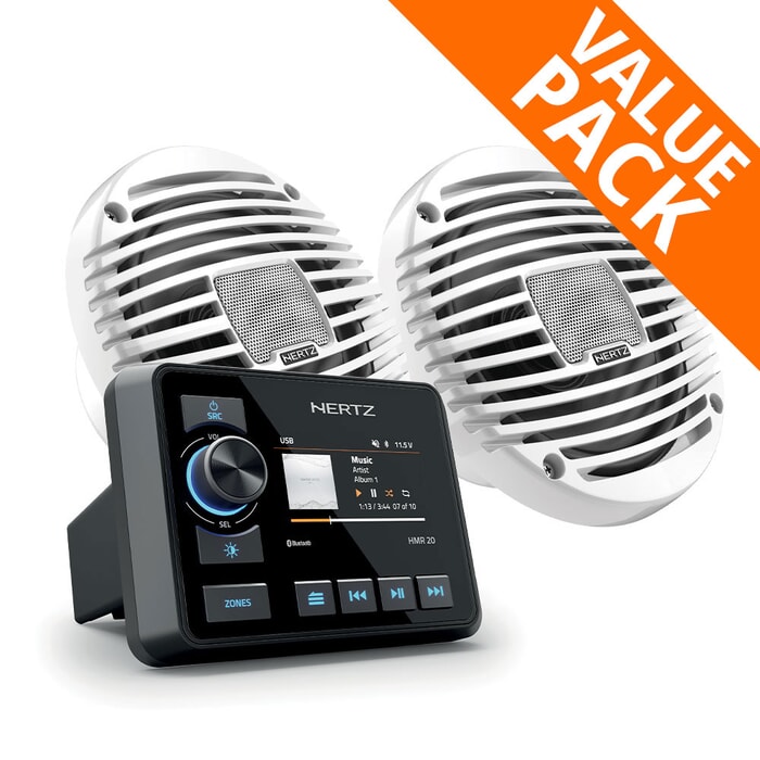 Hertz 6.5" HEX Marine Coaxial Speakers - White Grilles, IP65 Rated, Water & UV Resistant For Boats